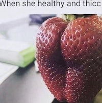 a strawberry with the caption when she healthy and thin